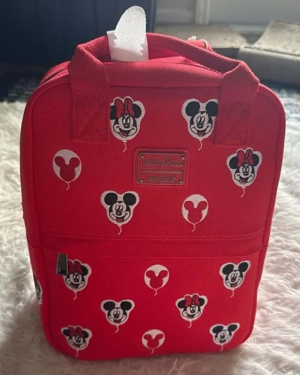 Disney Parks Loungefly Mickey & Minnie‎ Mouse Balloon Red Canvas Backpack